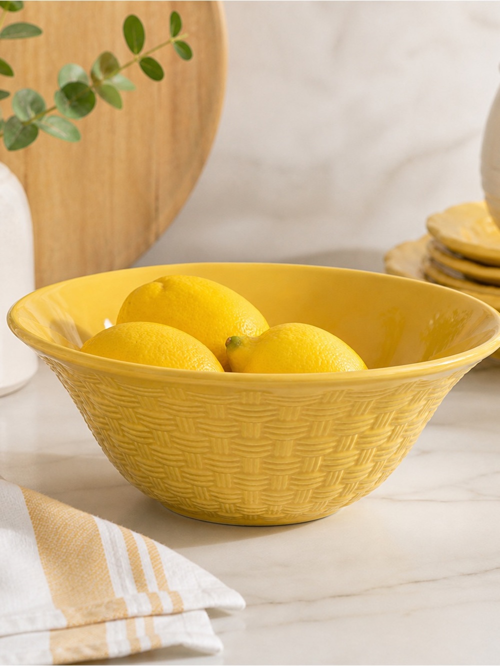 Pfaltzgraff Yellow Basketweave Bowl 10”